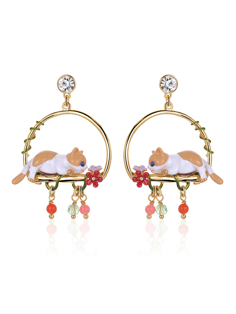 Panther Leopard and Crystal Enamel Clip Earrings