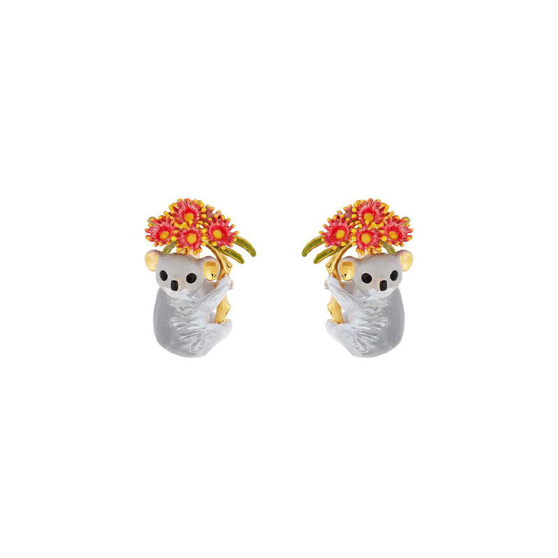 Cute Koala And Flower Enamel Stud Earrings Jewelry Gift