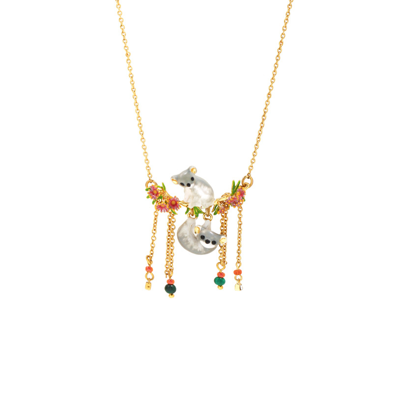Cute Koalas On A Fowering Branch Enamel Pendant Necklace Jewelry Gift