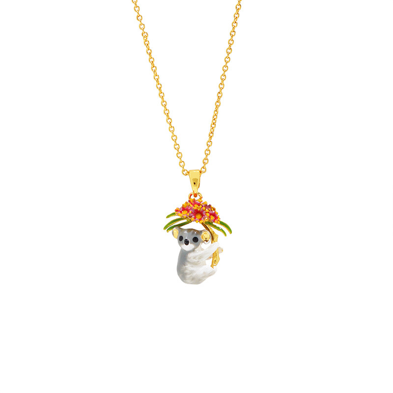 Cute Koala And Flower Enamel Pendant Necklace Jewelry Gift