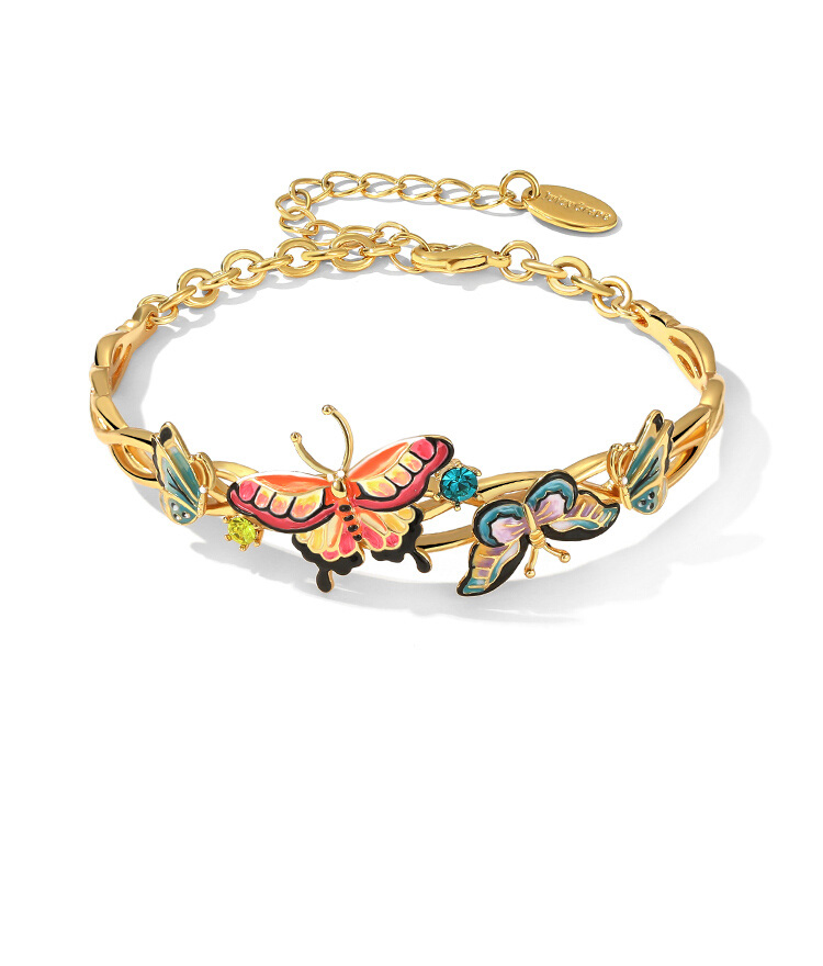 Colorful Butterfly Enamel Cuff Bangle Bracelet Jewelry Gift