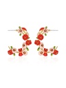 Pink Red Flower C Shape Enamel Stud Earrings Jewelry Gift