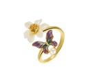 Flower And Butterfly Enamel Adjustable Ring Jewelry Gift