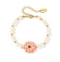 Cherry Blossom Flower Enamel Pearl Strand Bracelet Handmade Gift