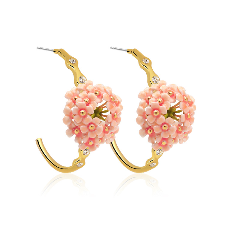 Camellia Flower And Crystal  Enamel Stud Earrings
