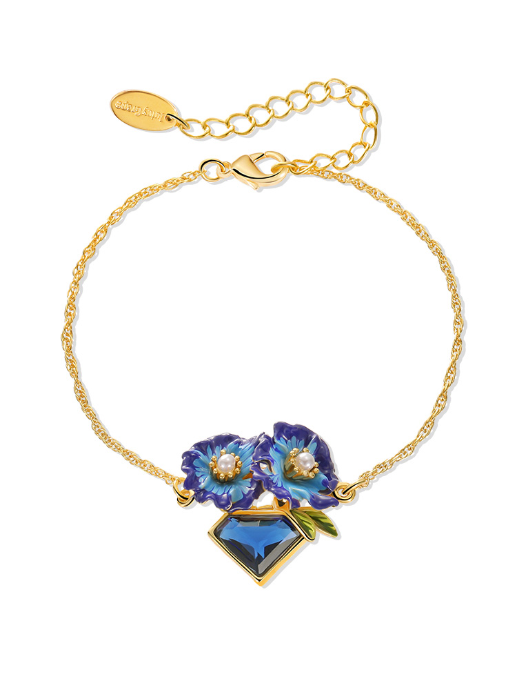 Gardenia Flower And Orange Citrus Enamel Charm Bracelet
