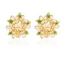 Flower And Green Leaf Enamel Stud Earrings