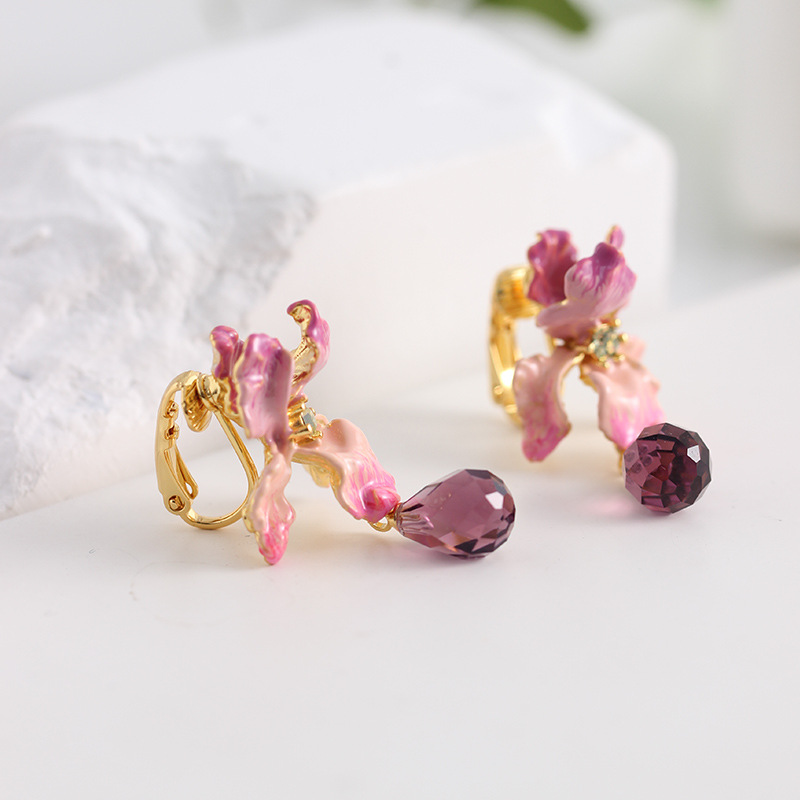Fruit Strawberry And Crystal Enamel Hook Earrings
