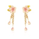 Peach Flower Blossom Enamel Dangle Earrings