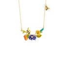 Colorful Flower Branch And Bee Enamel Pendant Necklace