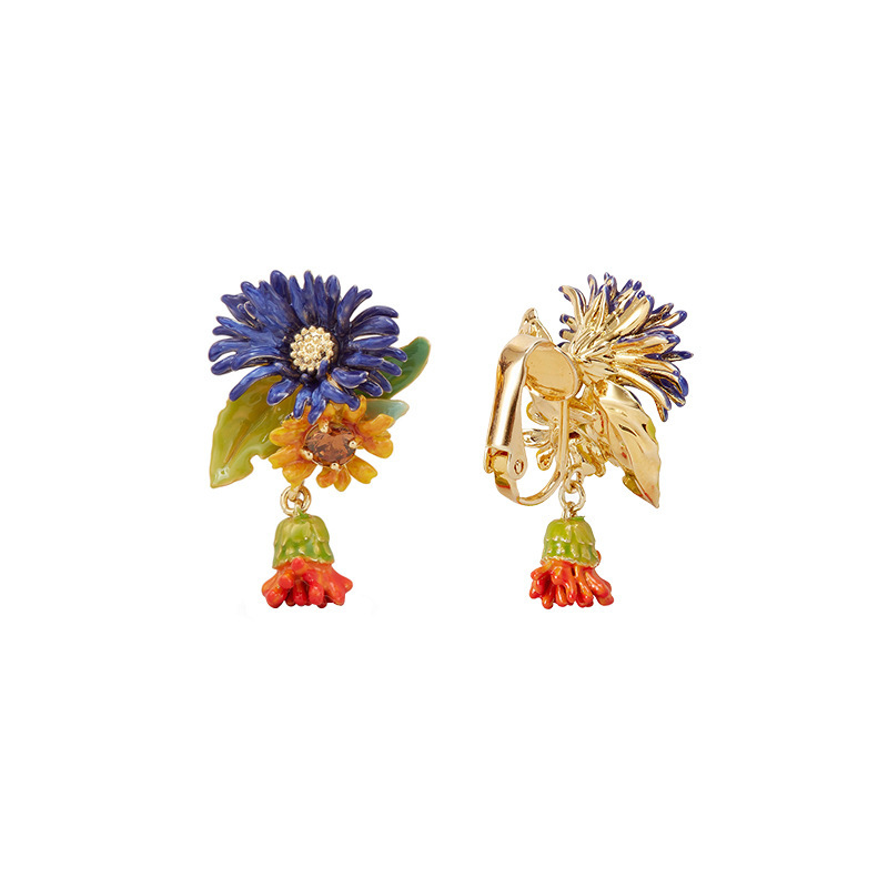 Red Fruit Hawthorn Tassel And White Flower Enamel Stud Earrings Jewelry Gift