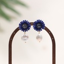 Daisy Flower Butterfly With Crystal And Natural Freshwater Pearl Enamel Adjustable Ring