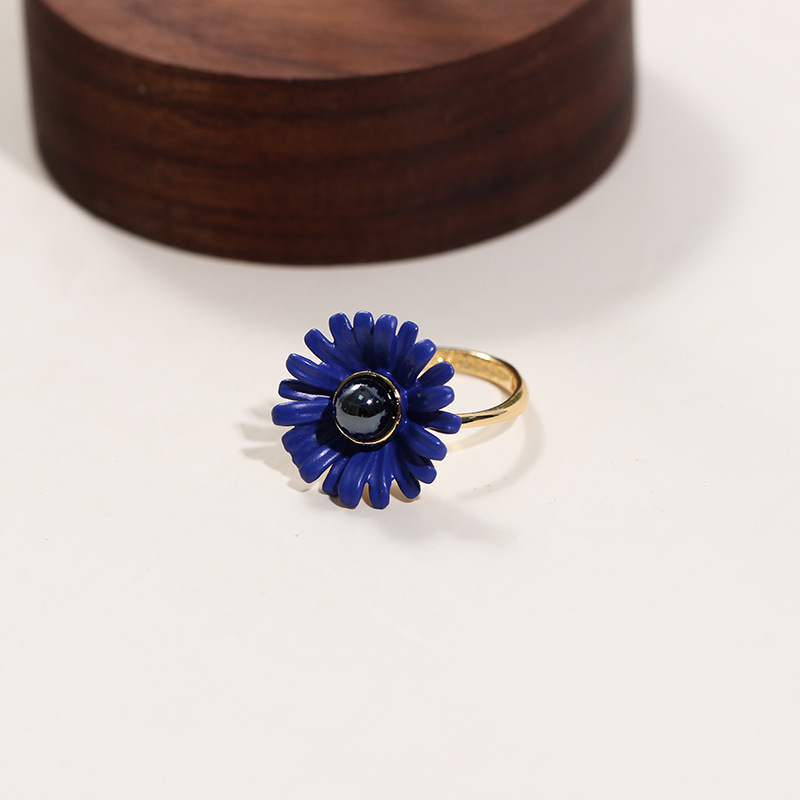 Blue Flower Enamel Adjustable Ring