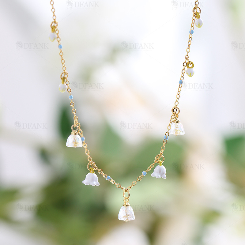 White Cherry Blossom Flower Petals Enamel Dangle Earrings
