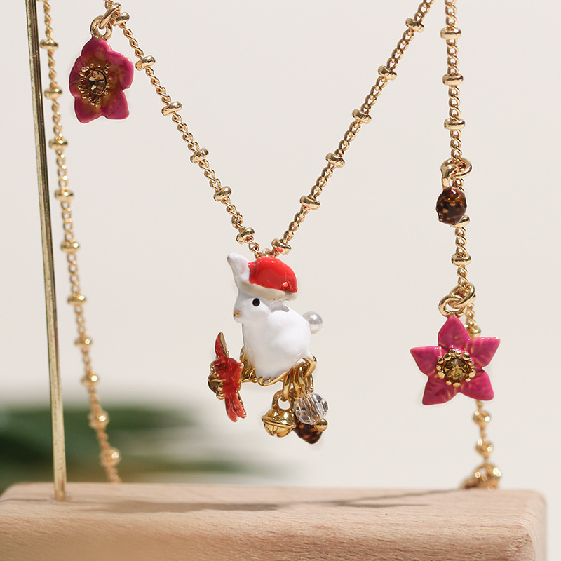 Rabbit Cute Bunny With Flower And Mushroom Enamel Thin Bracelet