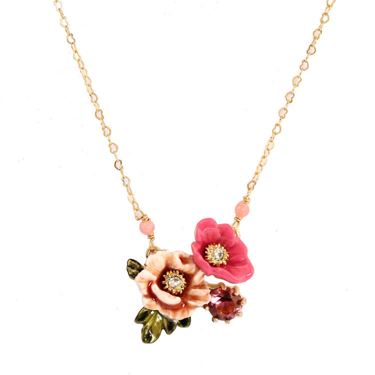 European American Hand Painted Enamel Glaze Necklace Jewelry Skull Pendant