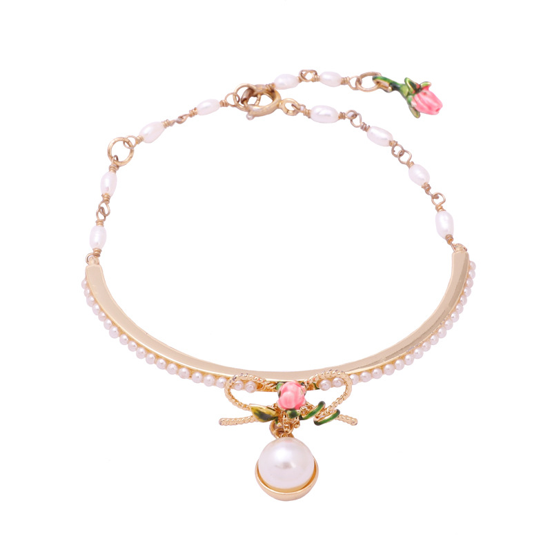 Bow Pearl Enamel Bracelet