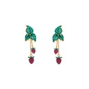 Leopard Panther Head And Red Crystal Enamel Stud Earrings