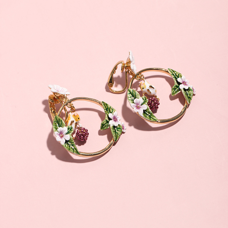 Red Heart With Gold Plated Circle Enamel Stud Earrings