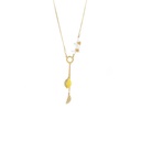 Butterfly On Yellow Lily Flower And Stone Enamel Pendant Necklace