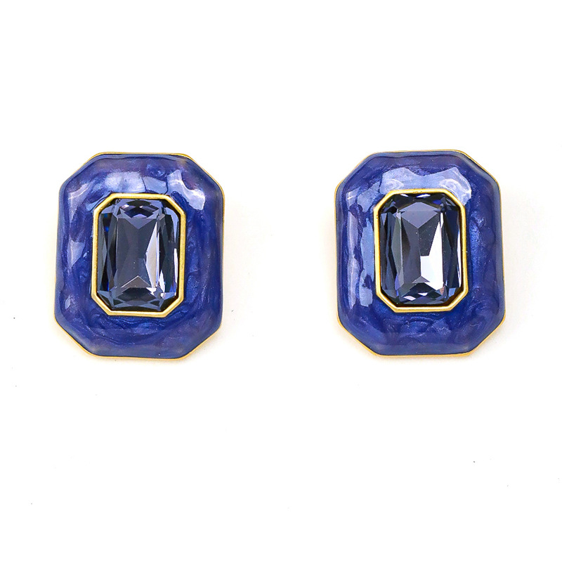 Inlaid Crystal Retro Vintage Enamel Square Stud Earrings