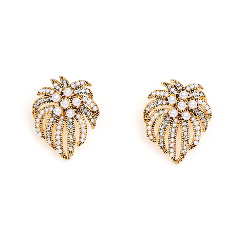 Inlaid Pearl Zircon Retro Vintage Stud Earrings