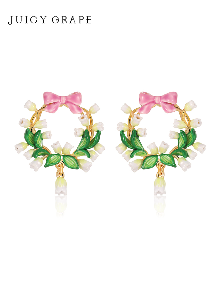 Pink Bow And Lily Flower Enamel Hoop Stud Earrings Jewelry Gift