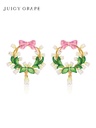 Pink Bow And Lily Flower Enamel Hoop Stud Earrings Jewelry Gift