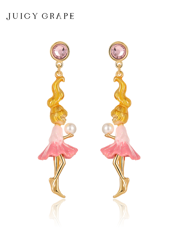 Fairy Girl With Pearl Enamel Dangle Stud Earrings Jewelry Gift