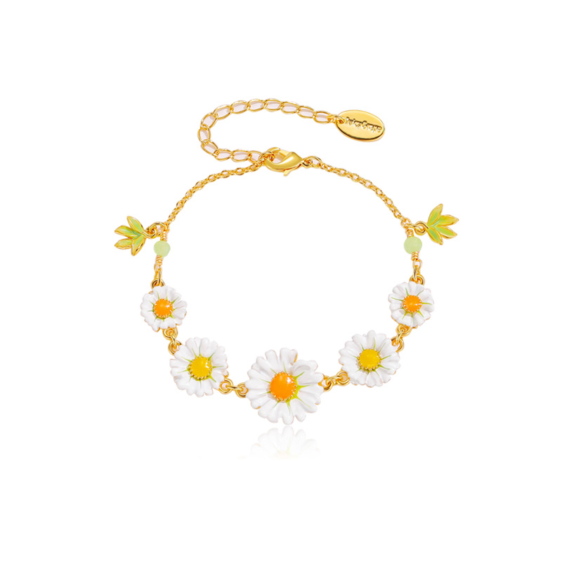 Daisy Flower Enamel Thin Strand Bracelet Handmade Jewelry Gift