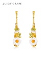 Pink White Cherry Blossom Flower And Crystal Enamel Dangle Earrings Jewelry Gift