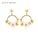 Pink White Cherry Blossom Flower Petal And Crystal Enamel Dangle Earrings Jewelry Gift