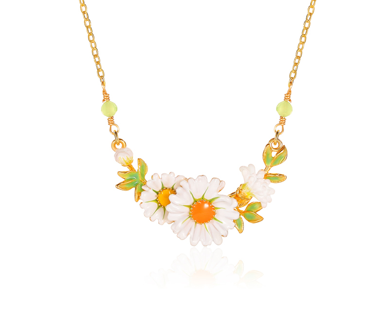 Daisy Flower Branch Enamel Pendant Handmade Jewelry Gift