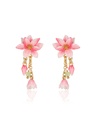 Magnolia Pink Flower Enamel Tassel Dangle Stud Earrings Jewelry Gift