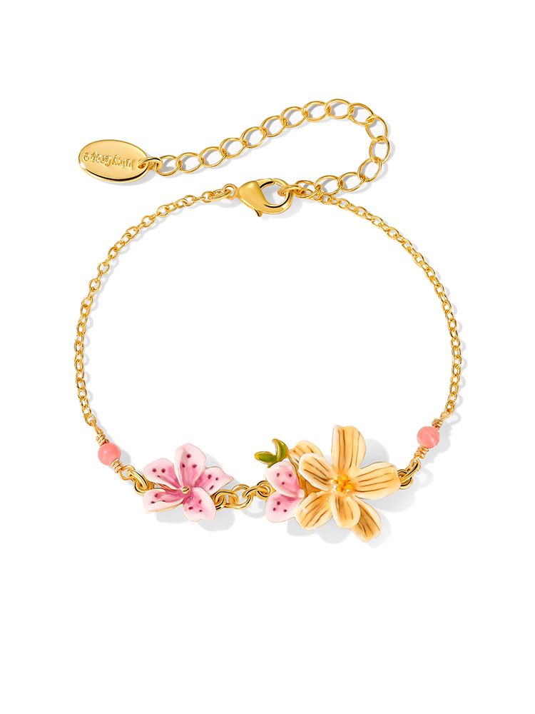 Flower Blossom Branch Enamel Thin Bracelet Handmade Jewelry Gift