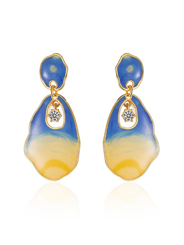 Starry Night Zircon Enamel Dangle Earrings Handmade Jewelry Gift