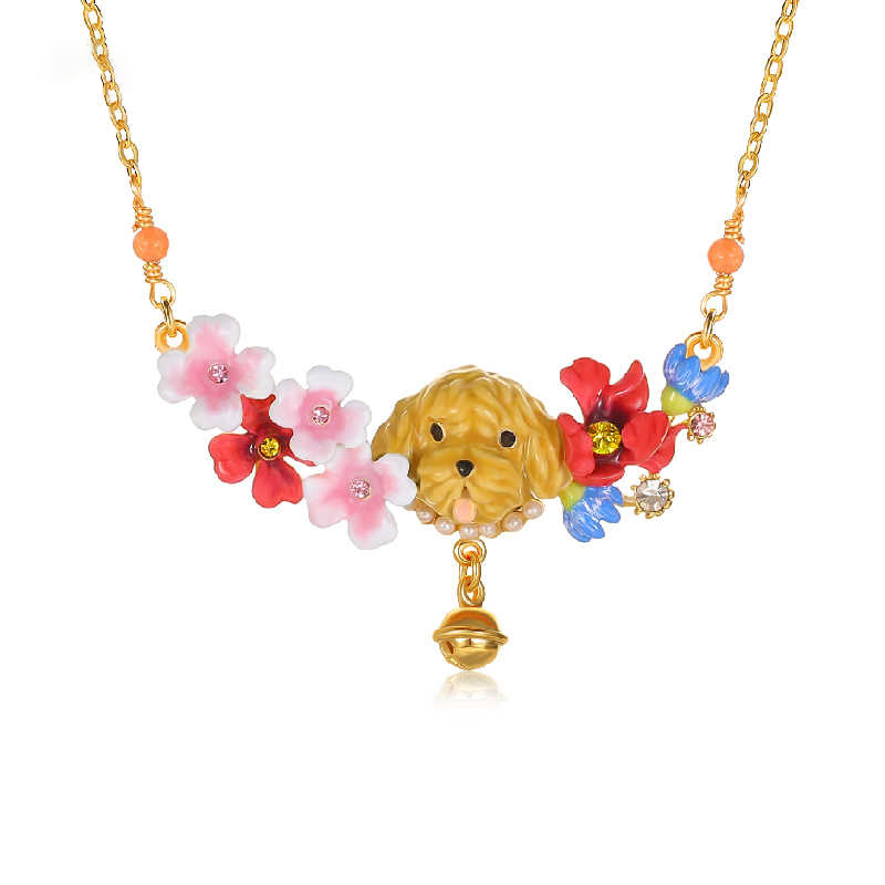 Butterfly Orchid Blossom Flower Pearl Enamel Necklace