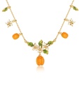 Flower Blossom With Fruit Apricot Enamel Charm Pendant Necklace