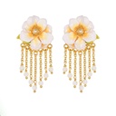 Yellow Sunflower And Bee Enamel Asymmetrical Stud Earrings Jewelry Gift
