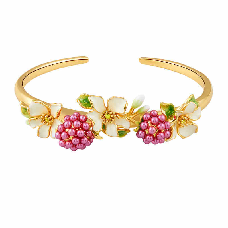 Flower And Raspberry Enamel Bangle Bracelet