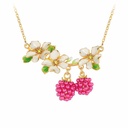 Flower Branch With Raspberry Enamel Pendant Necklace