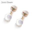 Pink Flower And Crystal Enamel Stud Earrings