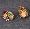 Green Crocodile And Flower Enamel Earrings