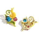 Yellow Snail With Faceted Crystal Enamel Stud Earrings Jewelry Gift