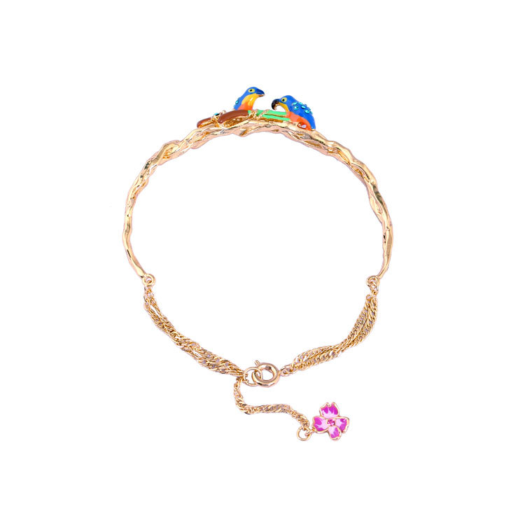 Flower And Bird Nest Enamel Necklace
