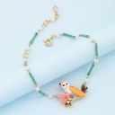 Enamel Glazed Owl Zircon Chain Bracelet 18K Gold Plated