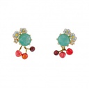 Flower Cherry Gem Enamel Earrings Jewelry Stud Earrings