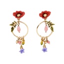 Flower Circle Pendant Beads Enamel Stud Earrings