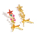 Red Pink Flower Deer And Crystal Enamel Dangle Earrings Jewelry Gift