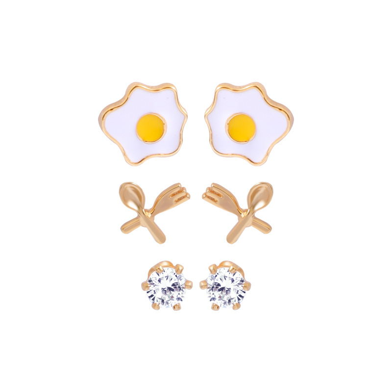 Flower Diamond 3 Pair Enamel Earrings Jewelry Stud Earrings